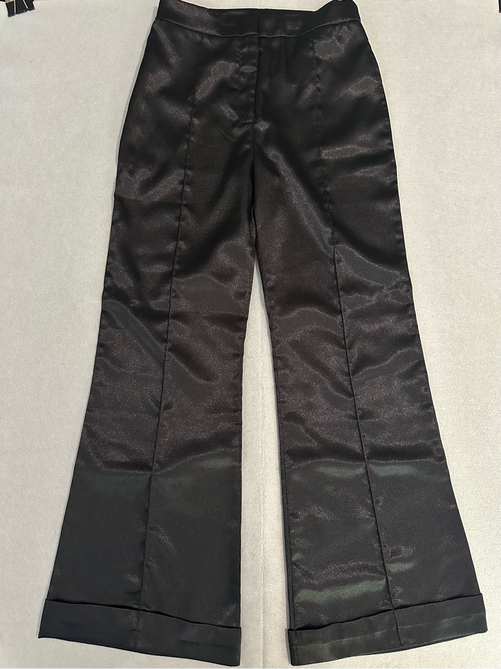 Black Satin Boot-Cut Pants for Women